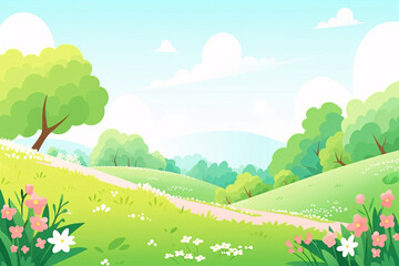 Beginning of Spring solar term concept illustration, beautiful spring outdoor scenery cartoon illustration