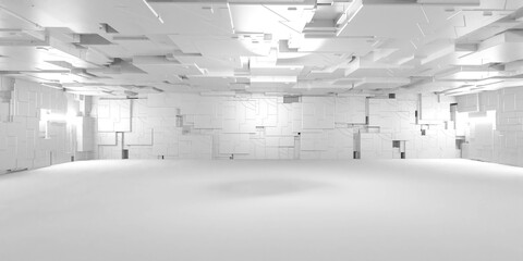 A Spacious Empty Room with Clean and Bright White Walls and Ceilings 3d render illustration
