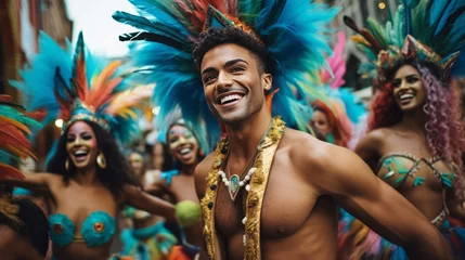 Zelfklevend Fotobehang Rio Carnival Celebration: Friends Enjoying Brazil's Festivities © Artem