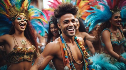 Obraz na płótnie Canvas Rio Carnival Celebration: Friends Enjoying Brazil's Festivities
