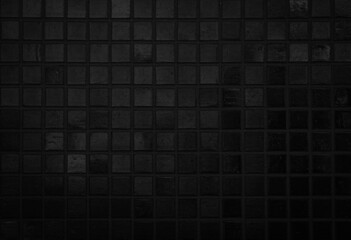Dark black ceramic wall chequered and floor tiles mosaic background in bathroom. Design pattern...