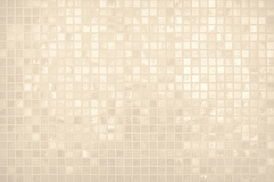 Fototapeta Cream light ceramic wall chequered and floor tiles mosaic background in bathroom, kitchen. Design pattern geometric with grid wallpaper texture decoration pool. Simple seamless abstract surface clean.