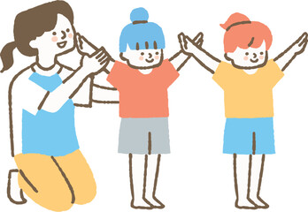 子どもに体操を教えている女性の先生
