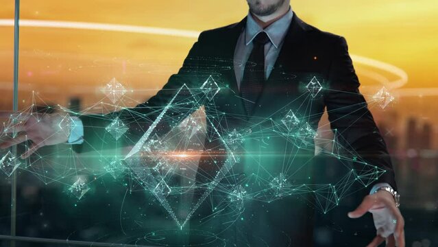 Businessman with Employee advocacy hologram concept