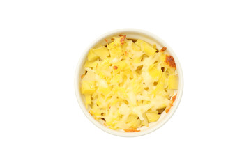 Concept of tasty and delicious homemade food - potato casserole, isolated on white background