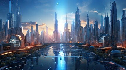 Futuristic urban panorama, bustling streets, diverse architecture, dynamic city life, immersive technology, digital metropolis. Generated by AI.