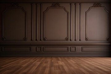 dark brown classic wall background with parquet floor