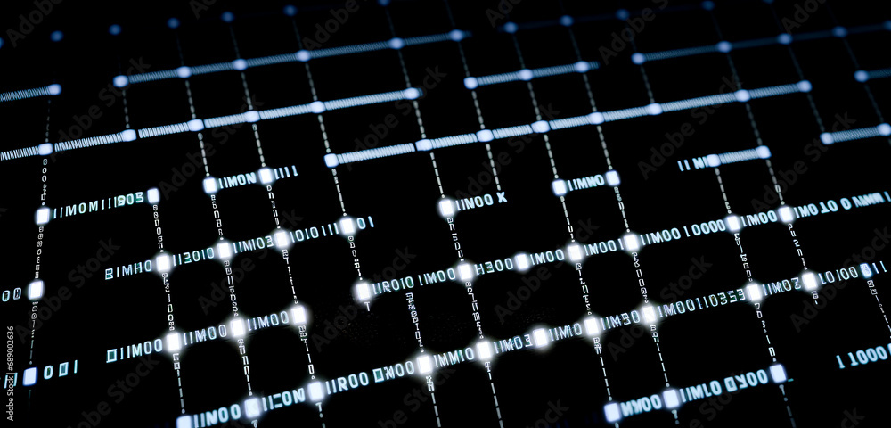 Poster Big data visualization. Digital Abstract binary background. technology speed connect blue background, cyber space information, abstract communication