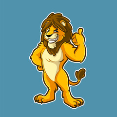 Lion cartoon mascot with good hand