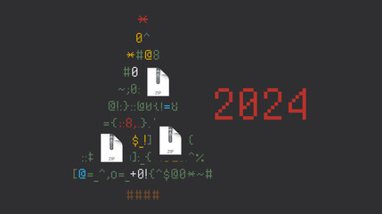 Christmas tree made of programming code. Minimalist Christmas card design. Funny Merry Christmas card. Postcard for the programmer. Design for banner, postcard. Happy New Year. Emoticon card.