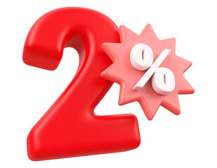 2 percent off sale discount - 3d number percent render