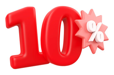 10 percent off sale discount - 3d number percent render