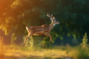 Raamstickers Photo of roe deer jumping high © bojel