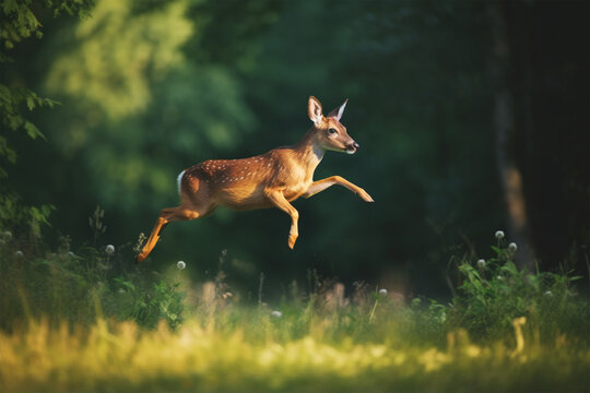 Photo of roe deer jumping high
