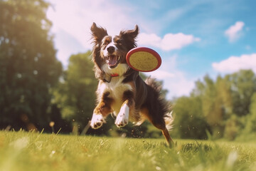 Dog frisbee dog catches flying discs in animal games