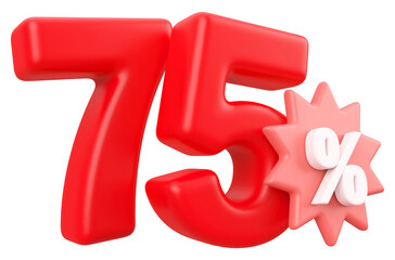 75 percent off sale discount - 3d number percent render