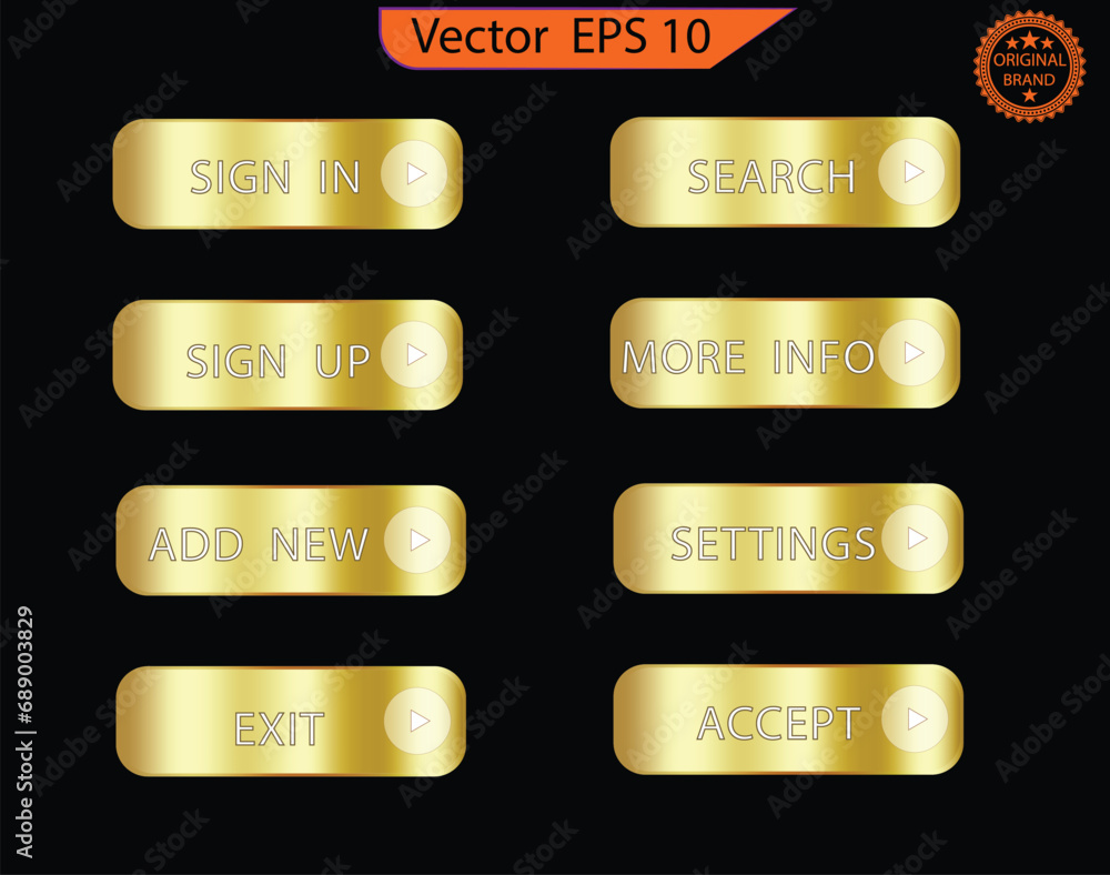 Wall mural set of glass gold buttons and sliders, web icons and game icon set. gradient mesh. button set color 