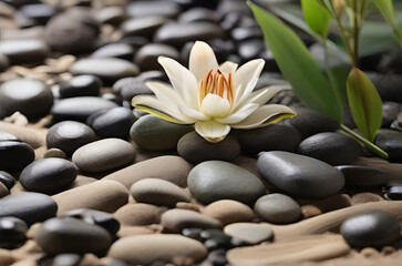 Fototapeta na wymiar spa stones and lily