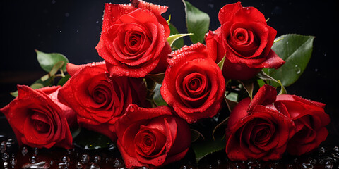 Red Roses Black Background Image .Red Roses in Contrasting Black Splendor .