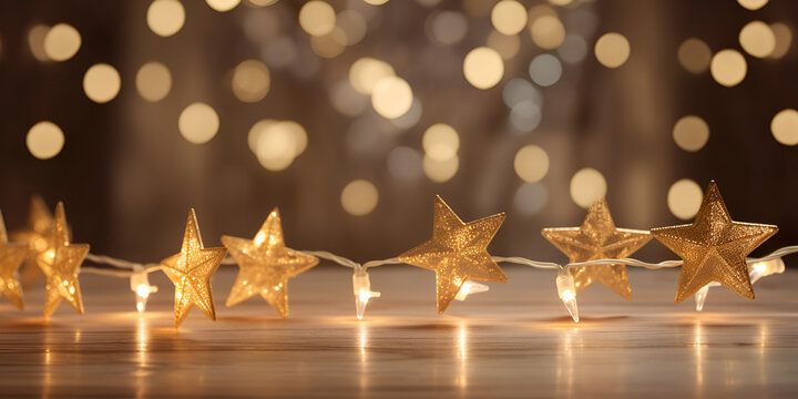 Christmas gold stars glitter and lights banner background festive celebration theme .Celebrating Christmas with Glittering Gold Stars and Lights .