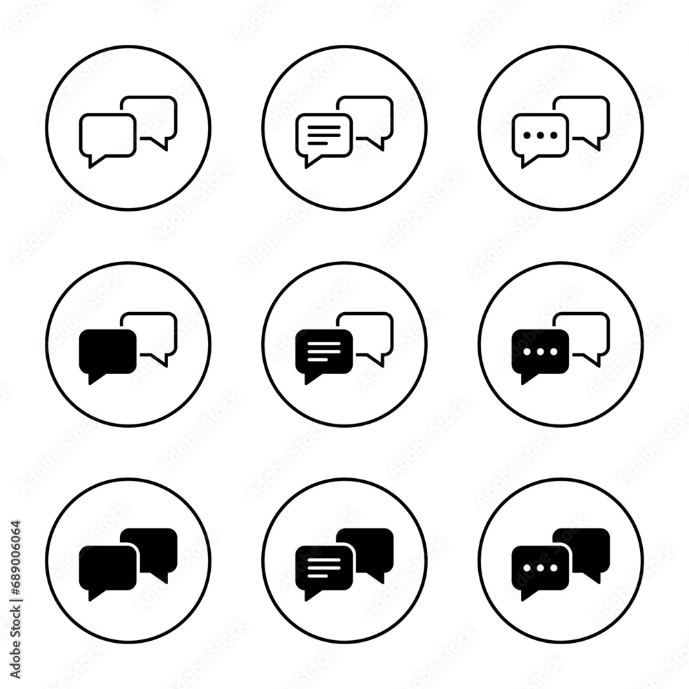Poster message, speech bubble icon vector set collection on circle line