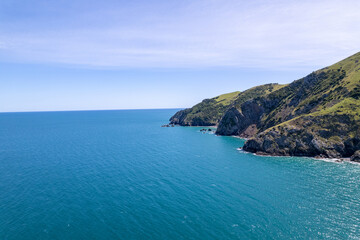 Fototapeta premium aeriel view of mountain and ocean in new zealand