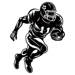 American Football Player Logo in Stencil Vector: Flat Color Black and White Design on White Background