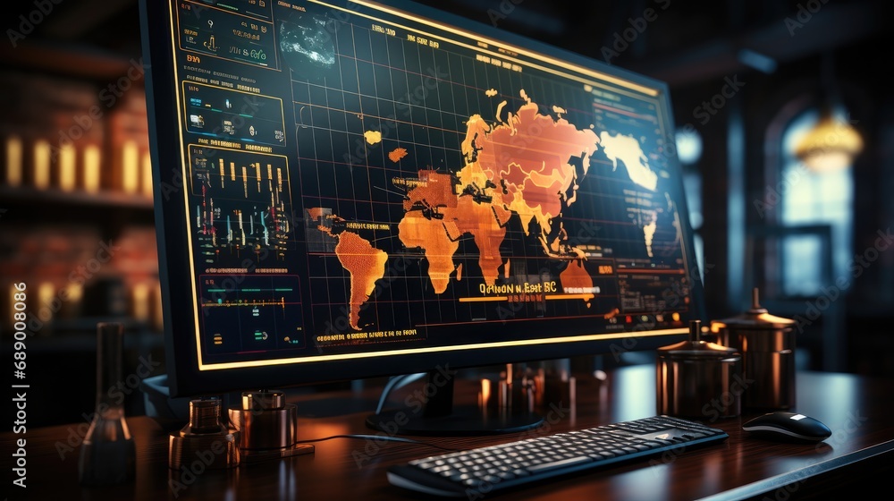 Aufkleber Graph on computer monitor, Futuristic finance digital market graph user interface.
