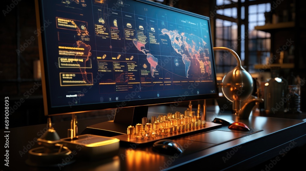Aufkleber Graph on computer monitor, Futuristic finance digital market graph user interface.