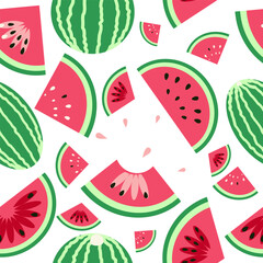 Watermelon fruit seamless vector pattern with white background - flat design