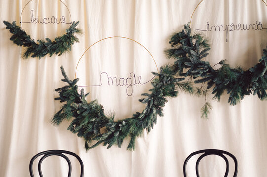 christmas wreath on wooden background