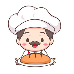 Cute chef logo mascot cartoon character. People professional concept design. Chibi flat vector illustration. Isolated white background. 