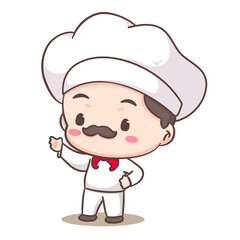 Cute chef logo mascot cartoon character. People professional concept design. Chibi flat vector illustration. Isolated white background. 