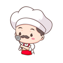 Cute chef logo mascot cartoon character. People professional concept design. Chibi flat vector illustration. Isolated white background. 