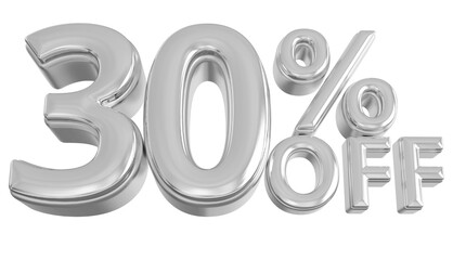 30 percent off sale discount silver - 3d number percent render