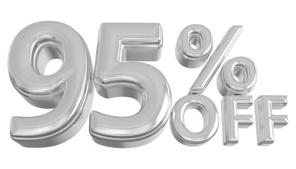 95 percent off sale discount silver - 3d number percent render