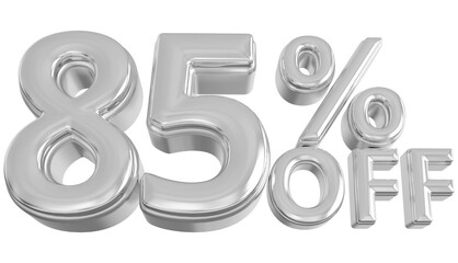 85 percent off sale discount silver - 3d number percent render