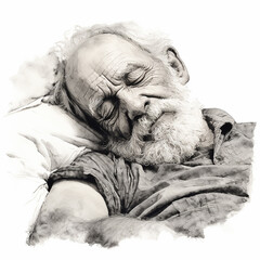 Old man sleep on white background