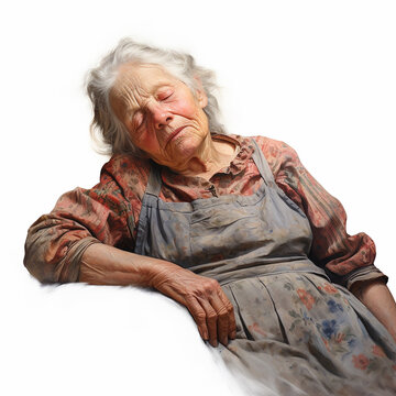 Old lady sleep on white background
