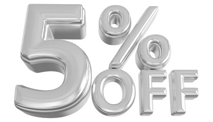 5 percent off sale discount silver - 3d number percent render