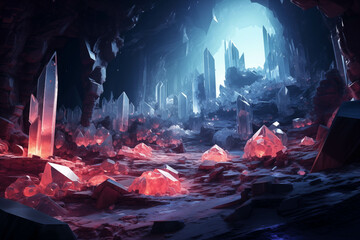 A Stunning Cave Filled with Vibrant Red Rocks Generative AI. Created with generative AI technology