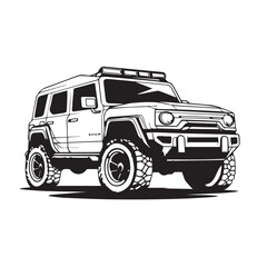 SUV in cartoon, doodle style. Isolated 2d vector illustration in logo, icon style, Eps 10, black and white. AI Generative © Iryna