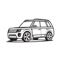 SUV in cartoon, doodle style. Isolated 2d vector illustration in logo, icon style, Eps 10, black and white. AI Generative