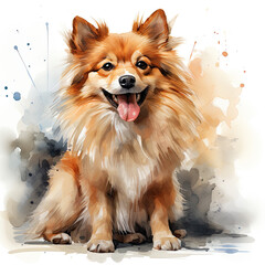 watercolor Pomeranian clipart, Generative Ai