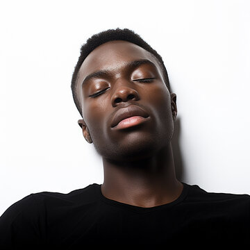 Handsome young black man sleep on white background