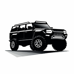 SUV in cartoon, doodle style. Isolated 2d vector illustration in logo, icon style, Eps 10, black and white. AI Generative