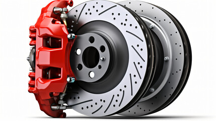 Car brake disc and red caliper