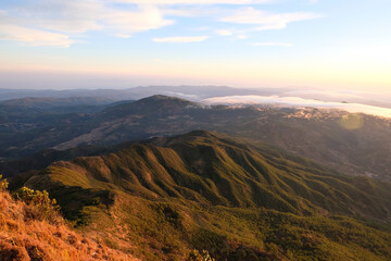 Panoramic aerial view of Timor-Leste mountainous landscape from summit of Mt Ramelau in Southeast Asia
