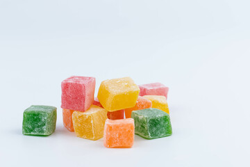 Traditional Turkish delight isolated on white background. Assorted
