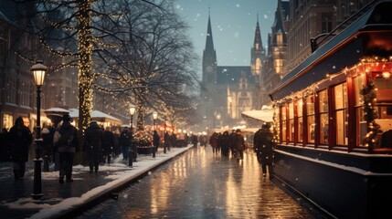 Fototapeta na wymiar Winter with Christmas Celebration in the city.